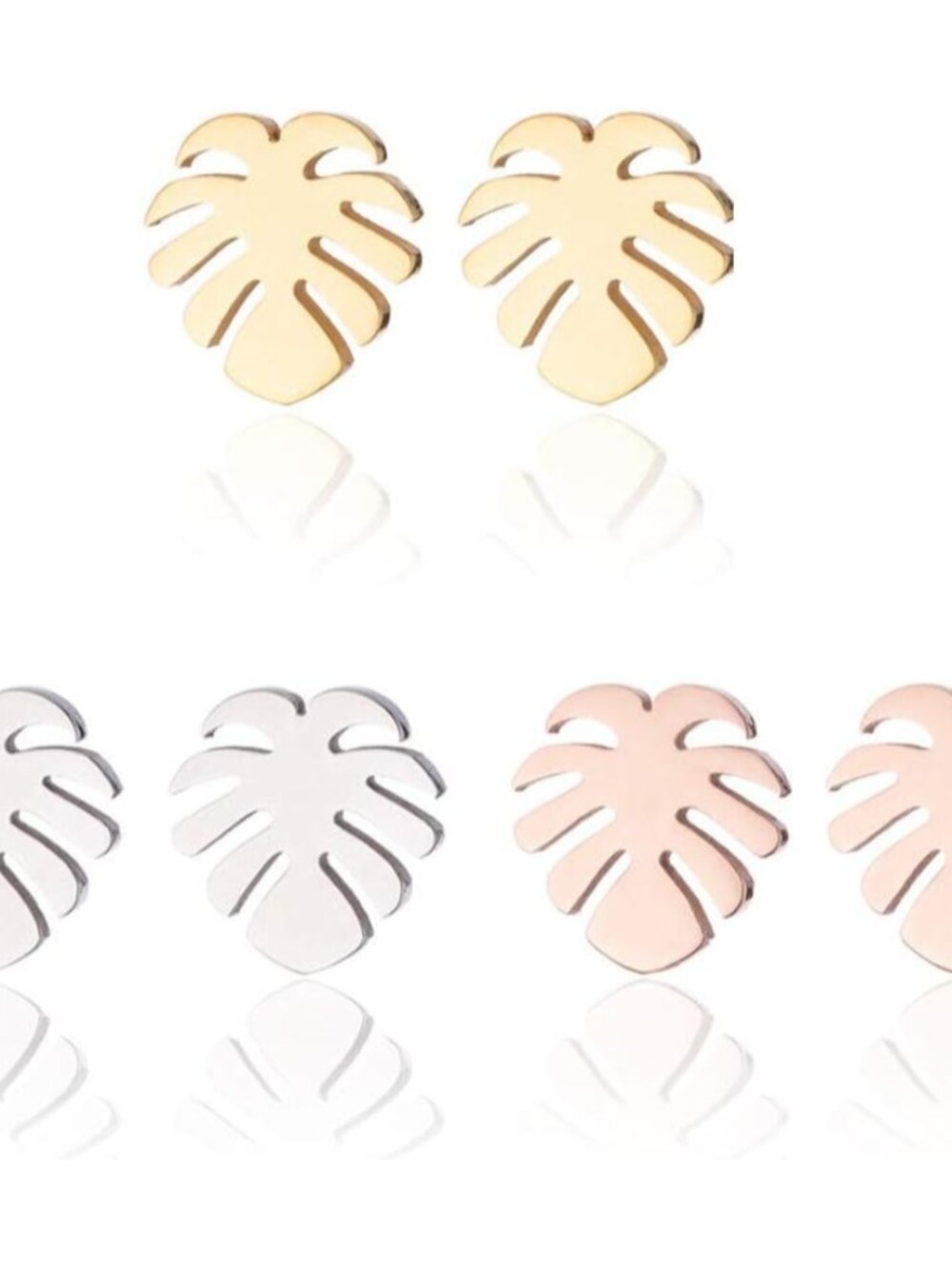 Simple Stainless Steel Monstera Leaves Stud Earring for Women and Mens Punk Trop